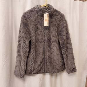 Women's Gray Teddy Zip-Up Jacket by Olanly